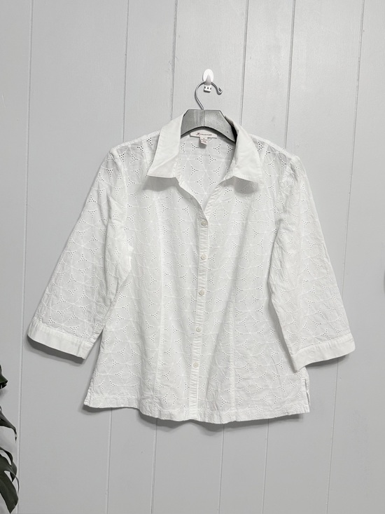 JM Collection Tops - #8)  JM Collection 100% Cotton White Eyelet Button-Front Shirt